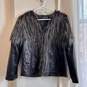 Black and Gray Faux Fur Leather Jacket